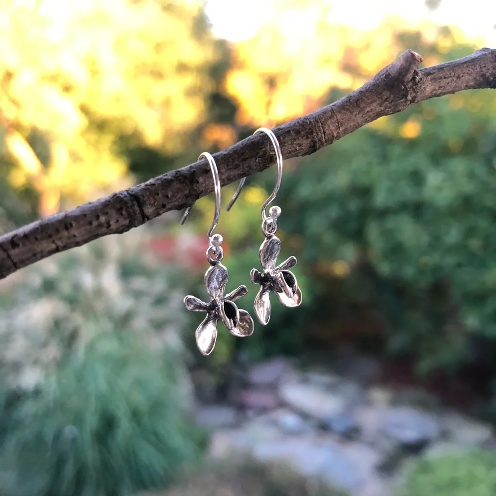 NEW STERLING SILVER ORCHID EARRINGS